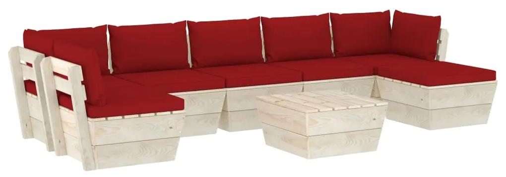Set mobilier gradina din paleti cu perne, 8 piese, lemn molid Bordo, 4x colt + 2x mijloc + masa + suport pentru picioare, 1