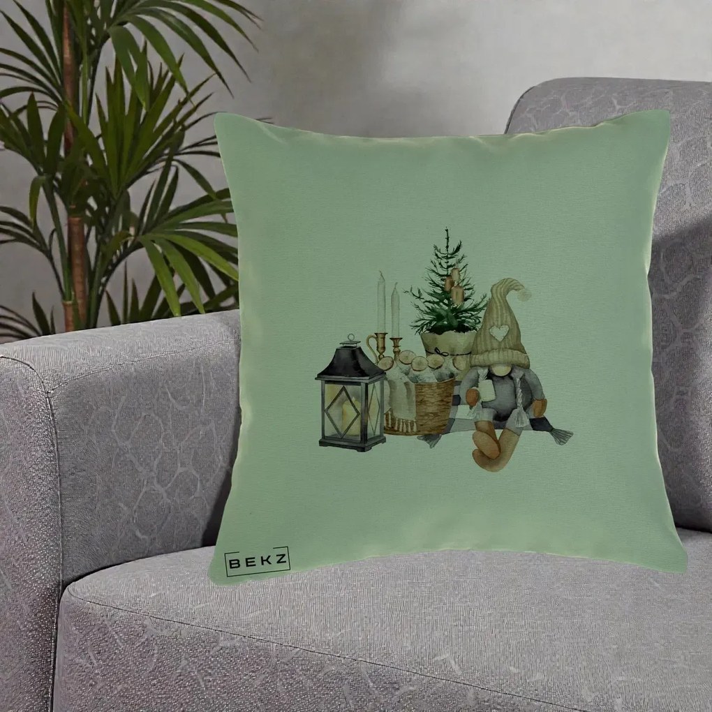 Perna Decorativa Gnom Scandinav cu Felinar, 40x40 cm, Verde, Husa Detasabila, Perna Inclusa, BEKZ®