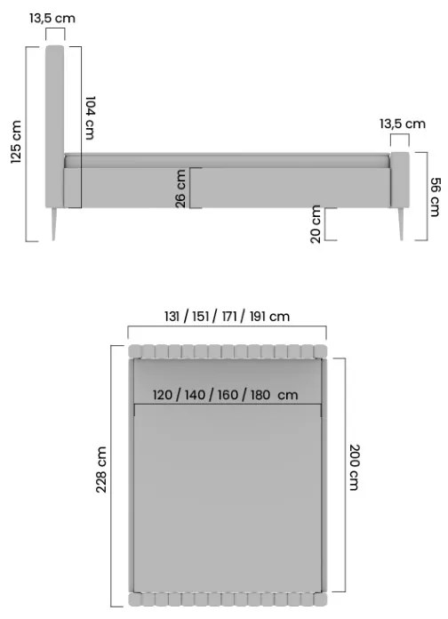 Tapițată pat pentru dormitor Nicole - 120x200, Velluto 2 / Picioare negru