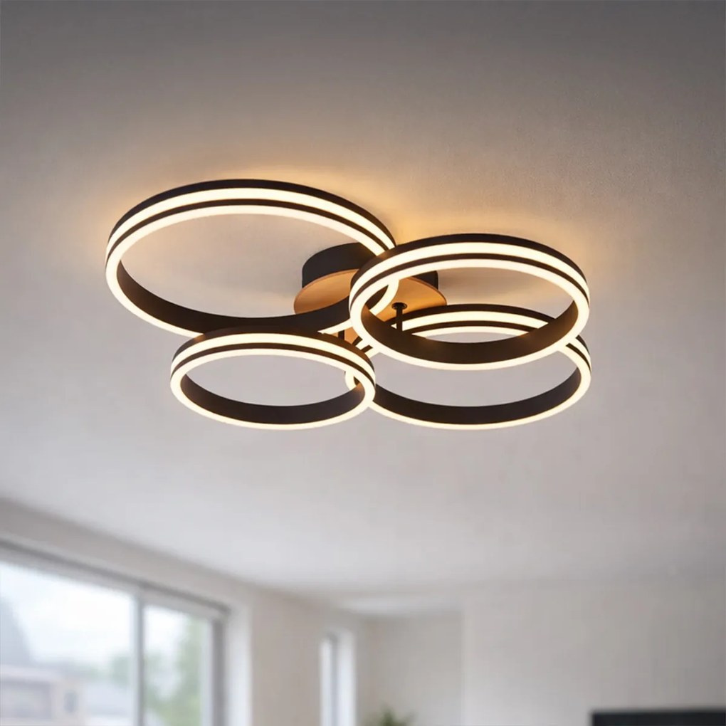 Plafonieră din lemn cu LED, cu 3 trepte de intensitate, cu 4 lumini - Navara