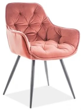 Scaun tapitat cu stofa si picioare metalice Cherry Velvet Roz / Negru, l57xA58xH87 cm