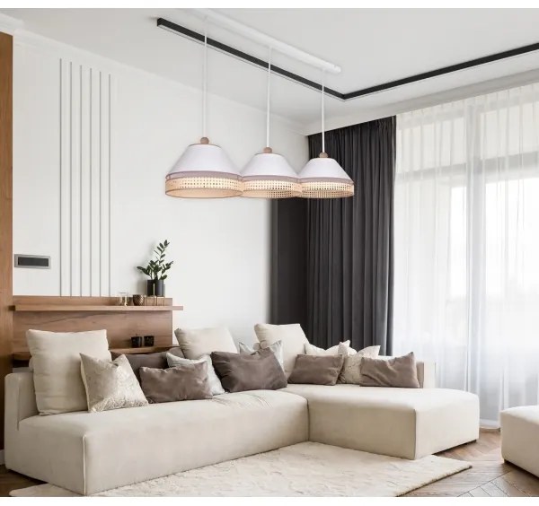 Duolla - Lustră pe cablu AVIGNON 3xE27/15W/230V albă/ratan