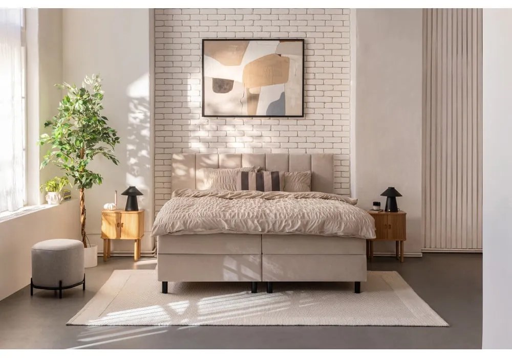 Pat boxspring bej cu spațiu de depozitare 160x200 cm Elva Bold Line – Bonami Selection