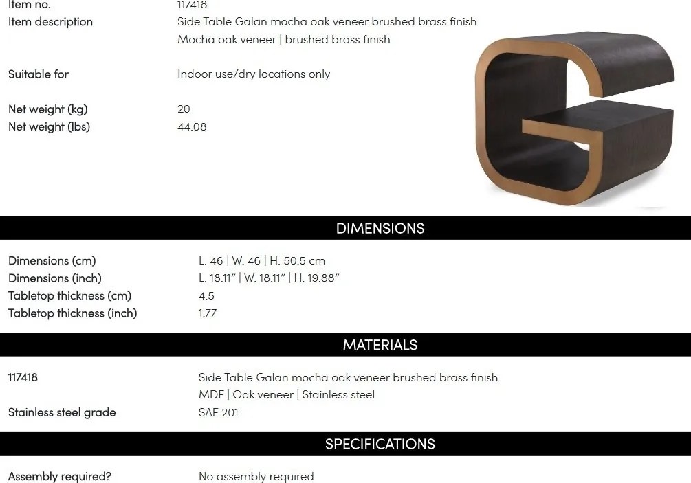 Masuta laterala design LUX Galan