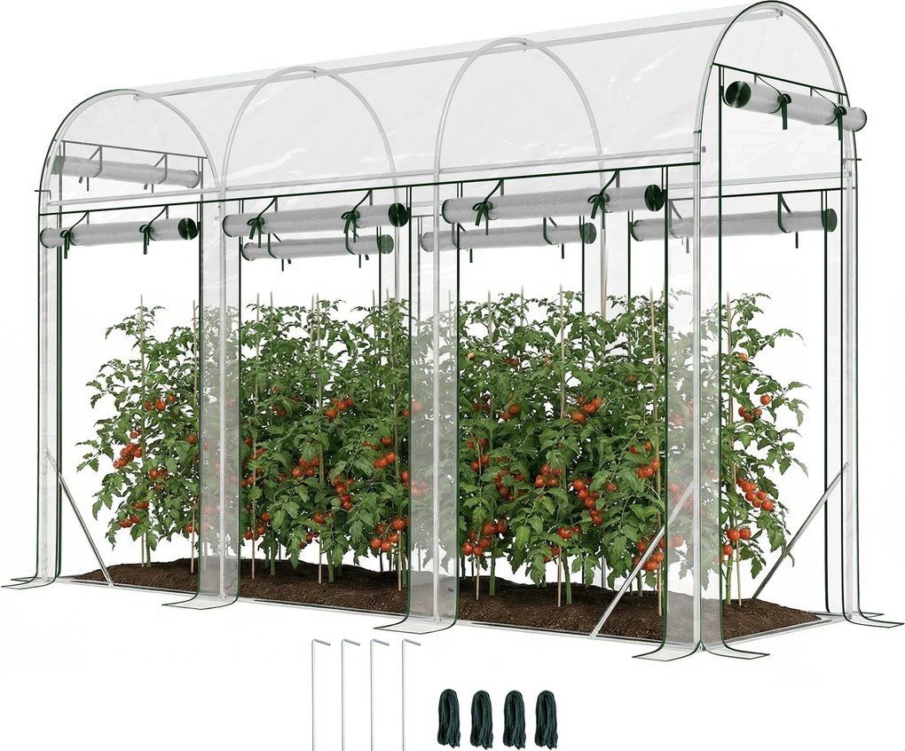 Outsunny Seră tip tunel pentru grădină 3 m², seră de grădină, cadru din oțel galvanizat, 8 uși rulante, 295x100x197cm, transparent | Aosom Romania