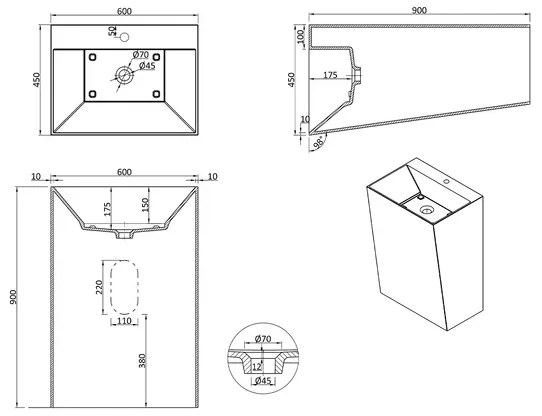 Lavoar freestanding din compozit Rune Hel 60 cm