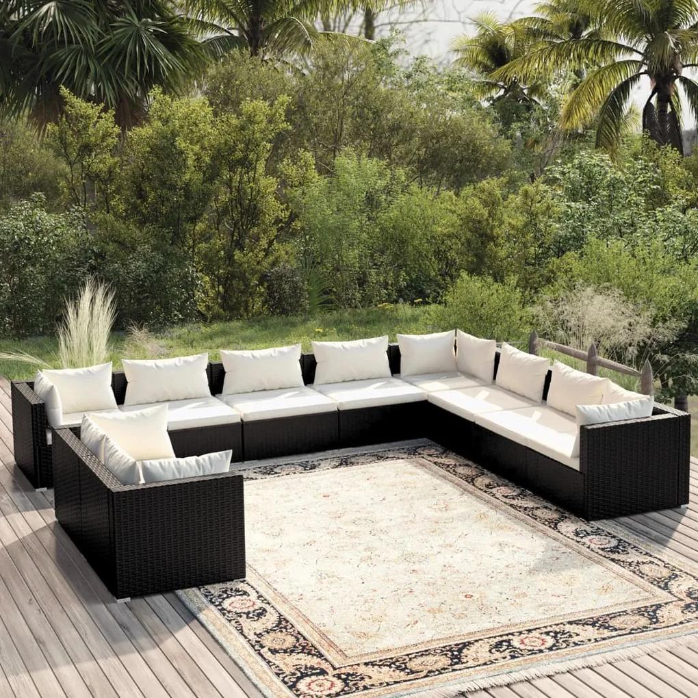 3102511 vidaXL Set mobilier de grădină cu perne, 10 piese, negru, poliratan
