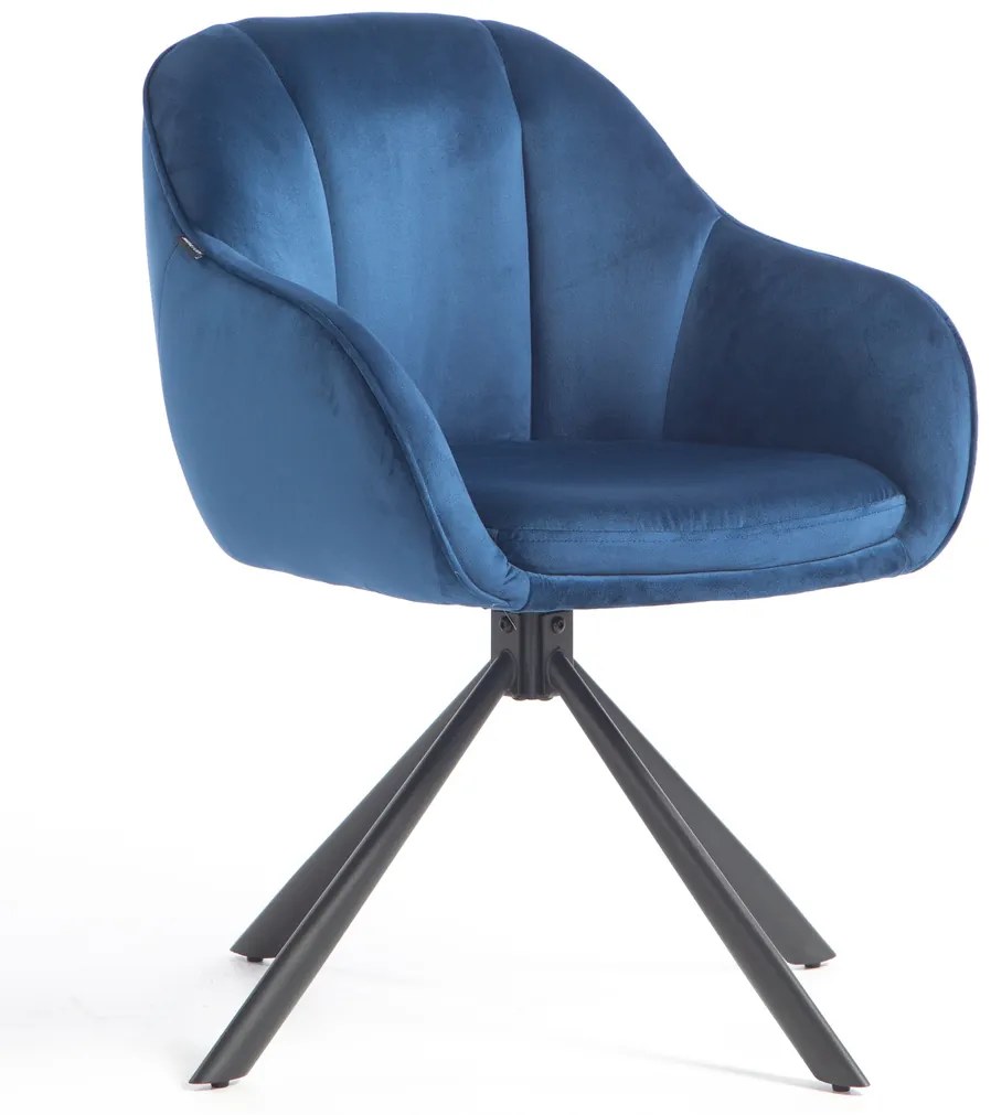 HR2055 BAZĂ STEA Scaun Bleumarin din Catifea cu Bază Neagră