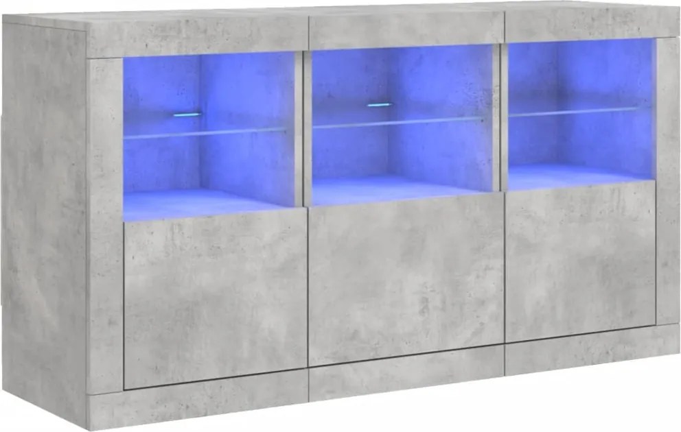 vidaXL Servantă cu lumini LED, gri beton, 123x37x67 cm