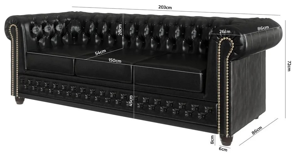 Canapea neagră extensibilă cu tapițerie din imitație de piele 203 cm York – Ropez