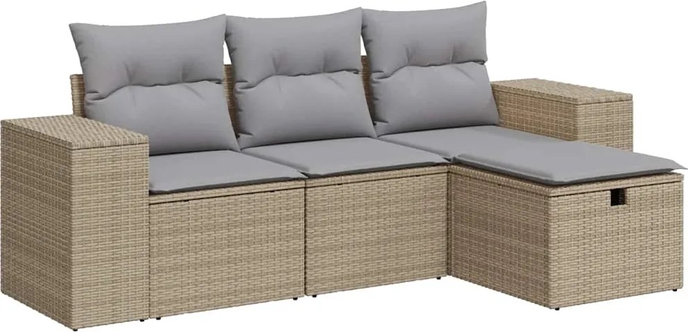 vidaXL Set canapele de grădină, 4 piese, cu perne, bej, poliratan