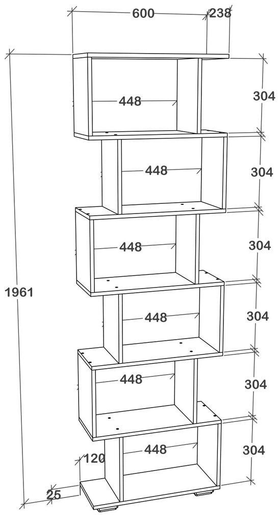 Etajera Tokyo, 6 Casete, Antracit, 60 x 24 x 196 cm