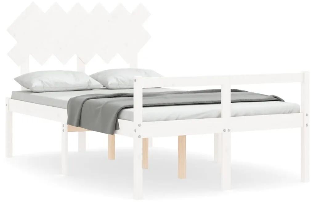 3195522 vidaXL Cadru de pat senior cu tăblie dublu, alb, lemn masiv