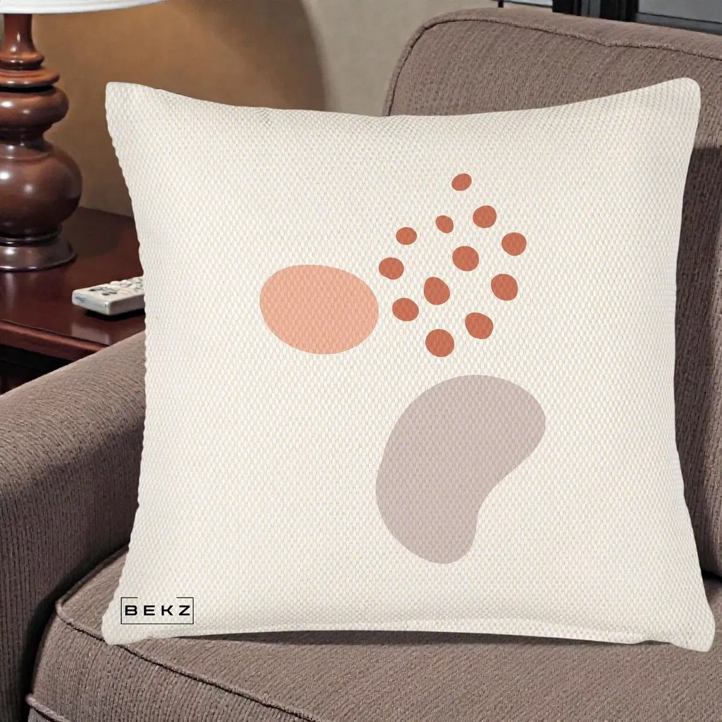 Perna Decorativa Abstract Forme Organice Pastel, 40x40 cm, Crem Reliefat, Husa Detasabila, Perna Inclusa, BEKZ®