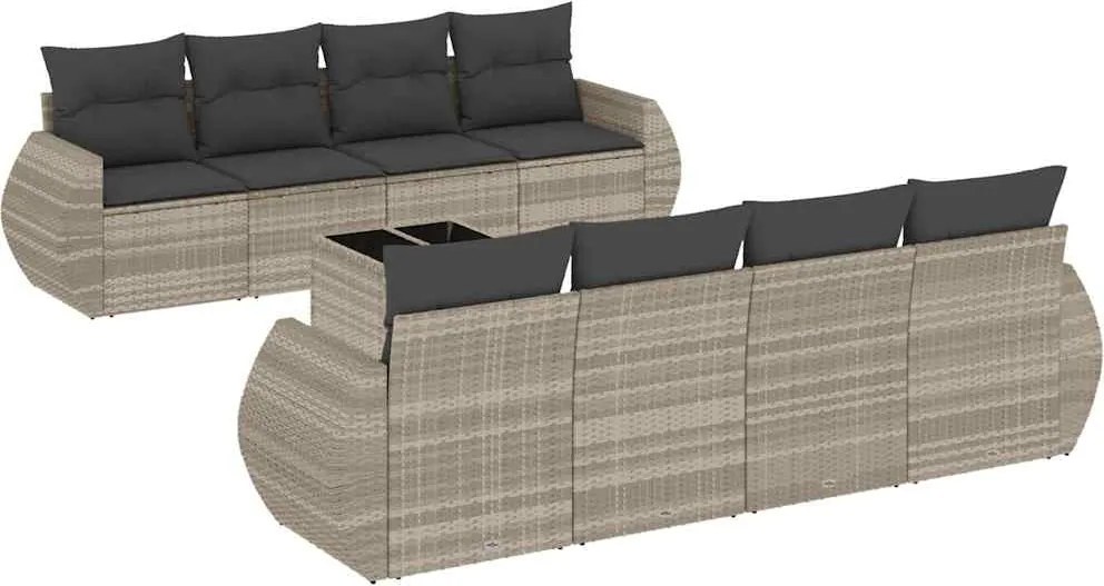 vidaXL Set canapele de grădină cu perne, 9 piese gri deschis poliratan
