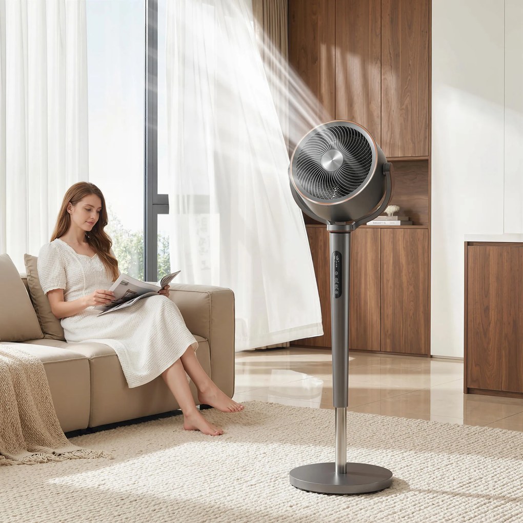 HOMCOM Ventilator de podea circulator de aer cu 12 trepte de viteză afișaj LED telecomandă 70°+90° oscilare Gri | Aosom Romania