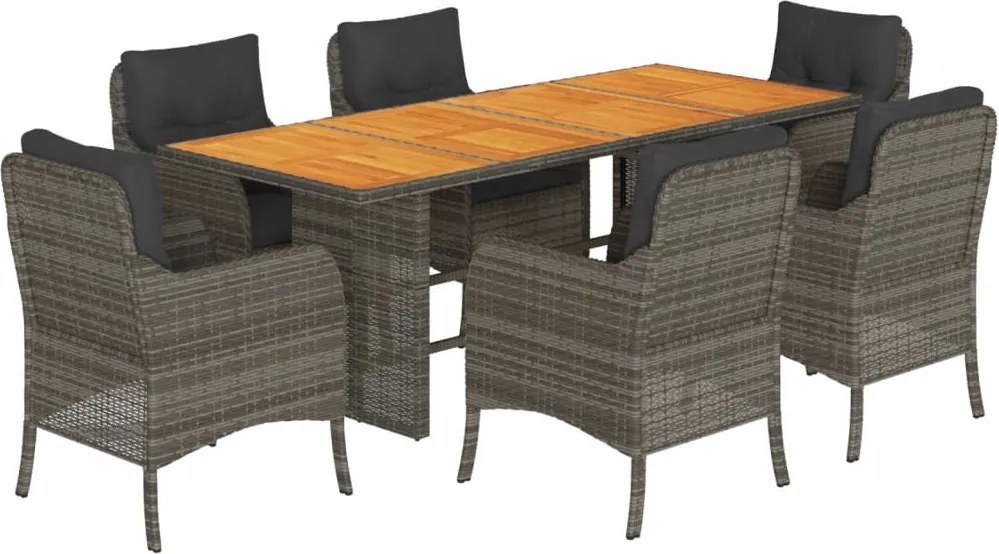 vidaXL Set mobilier de grădină cu perne, 7 piese, gri, poliratan
