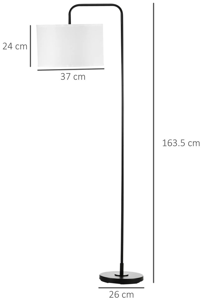 Homcom Lampadar Arcuit, Design Modern cu Abajur din Țesătură și Structură din Oțel, 64x38x163.5 cm, Alba și Neagră, pentru Interior | Aosom Romania