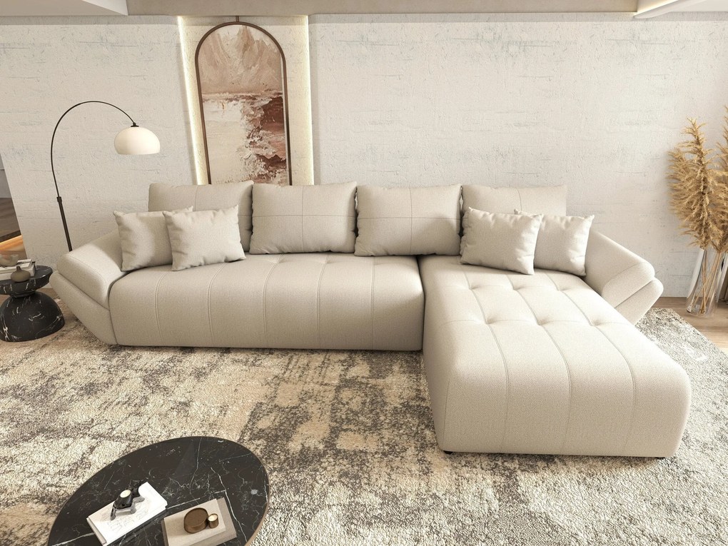 Colțar extensibil dumonde cu ladă de depozitare si sezut confortabil din spuma high-density, Berlin XL Enjoy Beige 350x185 cm II