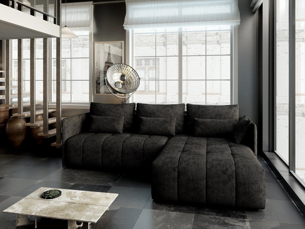 Colțar extensibil dumonde cu ladă de depozitare si sezut confortabil din spuma high-density, Malta Enjoy Black II 235x185 cm