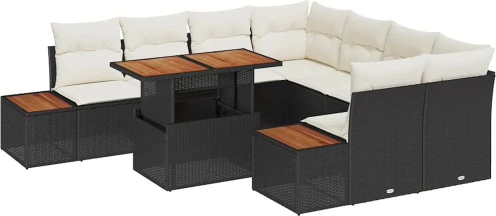 vidaXL Set de masă pentru grădină cu pernă 9 pcs Negru și Bej