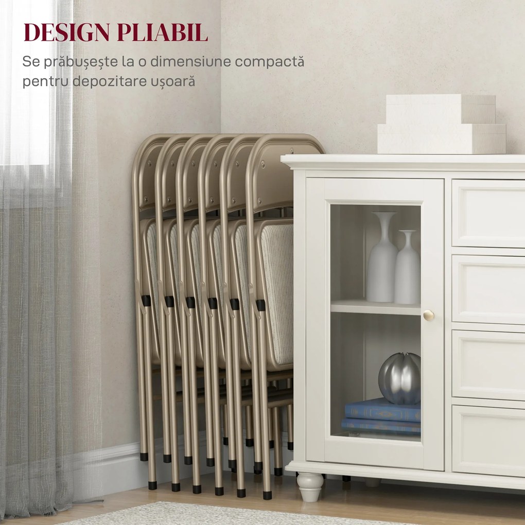HOMCOM Set de 6 Scaune Pliabile din Metal, Scaune Pliabile din Interior cu Șezut Tapițat din Piele PU și Spătar Deschis | Aosom Romania