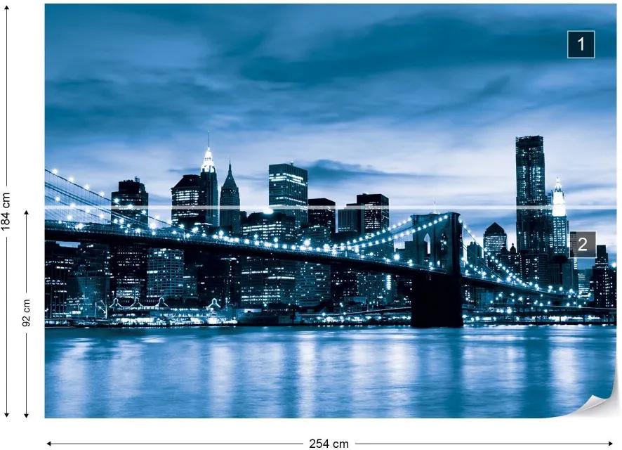 Fototapet GLIX - City Brooklyn Bridge New York Blue  + adeziv GRATUIT Tapet nețesute - 254x184 cm