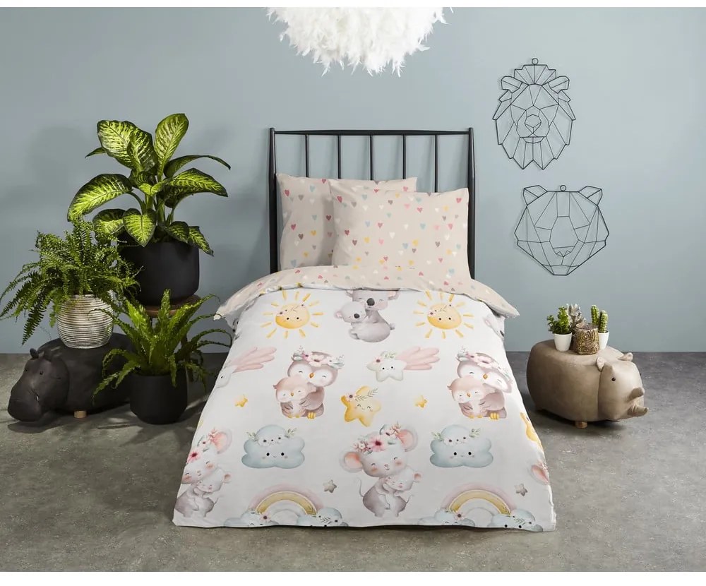 Lenjerie de pat pentru copii maro-bej din bumbac pentru pătuț 100x135 cm Hugs – Good Morning