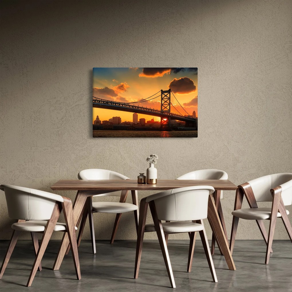 Tablou - Apus de soare peste Podul Ben Franklin, Philadelphia (90x60 cm)