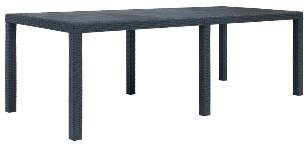vidaXL Masă de grădină, antracit, 220x90x72 cm , plastic, aspect ratan