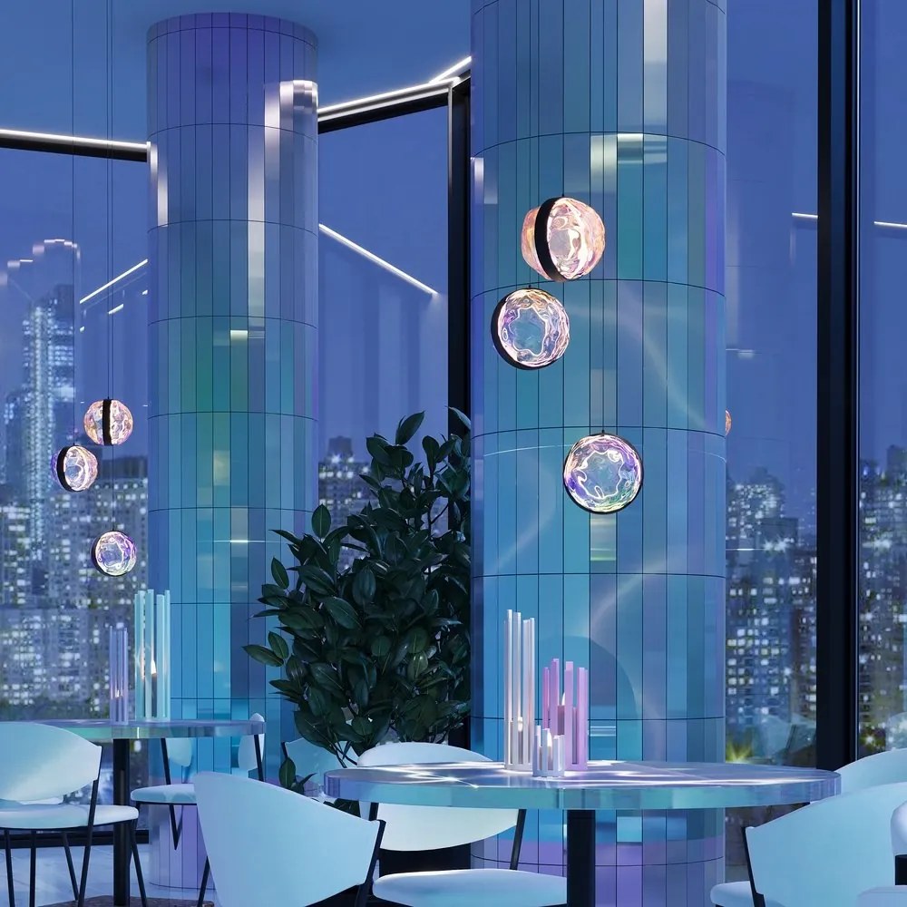 Lustra cu 3 pendule LED, Sticla, Multicolor, Misterio