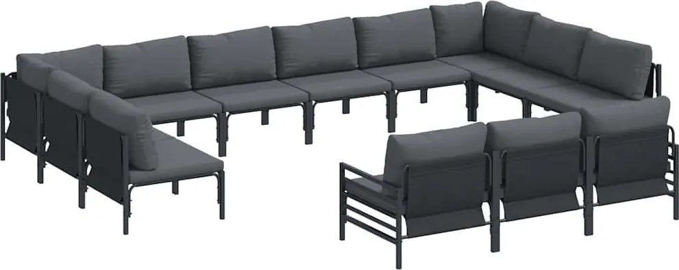 vidaXL Set de canapele pentru grădină cu pernă 13 pcs Negru Oțel