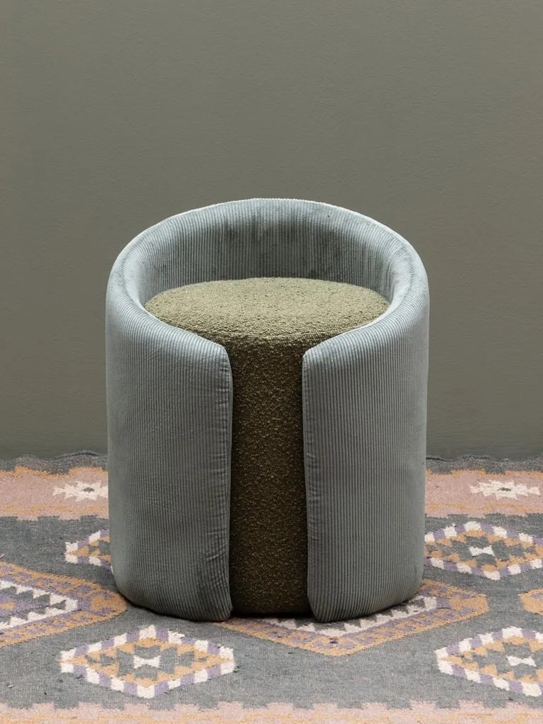 Taburet verde, rotund, din textil, Nasrine