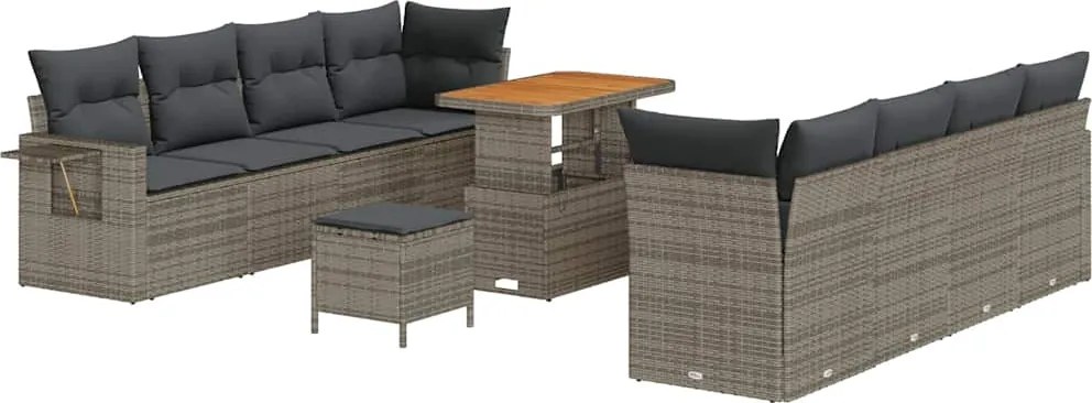 vidaXL Set de canapele pentru grădină cu pernă 11 pcs Gri poliratan