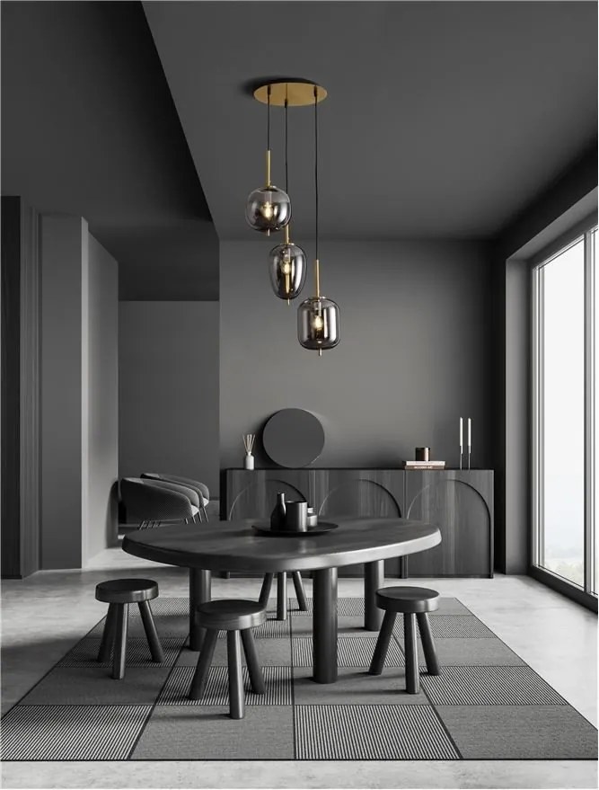 Lustra cu 3 Pendule design modern LATO auriu, fumuriu