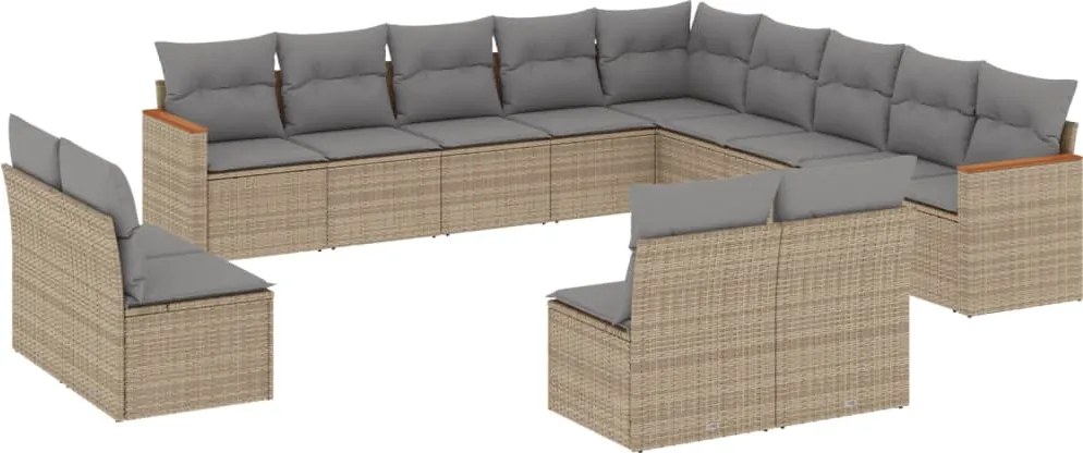 vidaXL Set canapele de grădină, 13 piese, cu perne, bej, poliratan