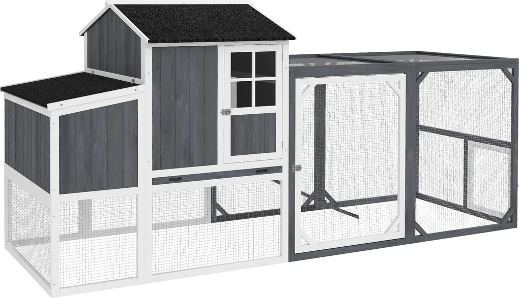 PawHut Coteț pentru găini cu tarc pentru 3-4 găini, cuib în 3 părți, suprafață 1,9 m², lemn de brad, gri | Aosom Romania