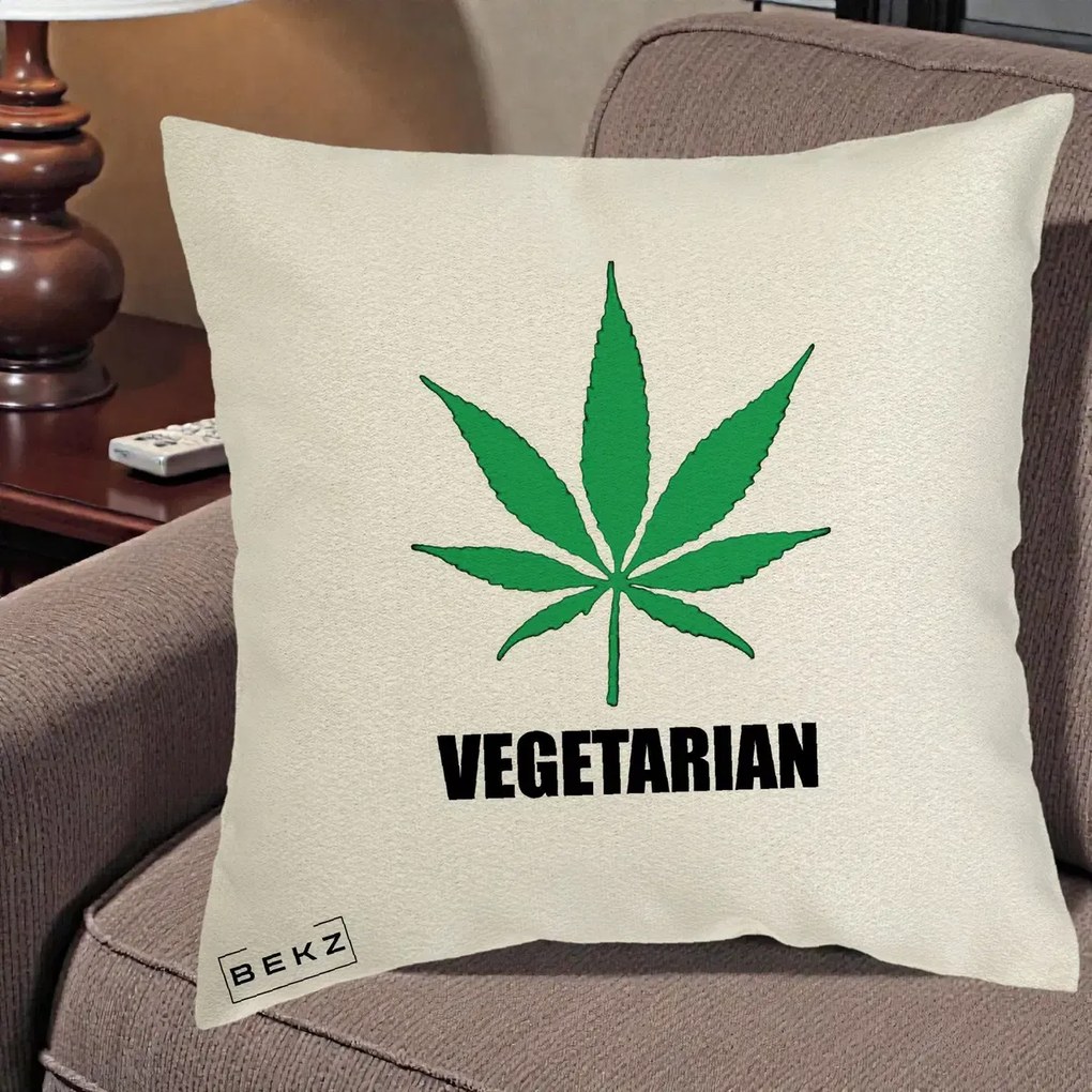Perna Decorativa Vegetarian cu Frunza, 40x40 cm, Ecru, Husa Detasabila, Perna Inclusa, BEKZ®