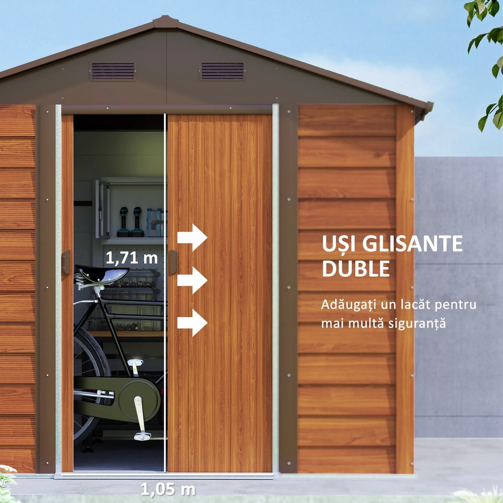 Outsunny Magazie de Grădină din Oțel cu Uși Glisante Duble 236x196x208 cm | Aosom Romania