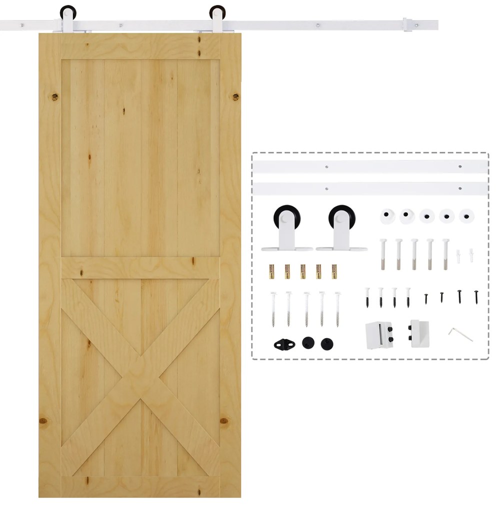 HOMCOM Kit de Feronerie de 6' Rustic pentru Interior pentru Montaj Usa Glisanta de Hambar, Alb | Aosom Romania