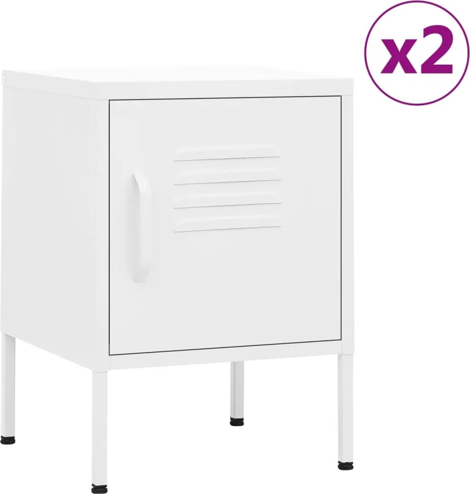 vidaXL Noptiere, 2 buc., alb, 35x35x51 cm, oțel