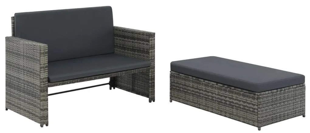 vidaXL Set mobilier de grădină cu perne, 2 piese, gri, poliratan