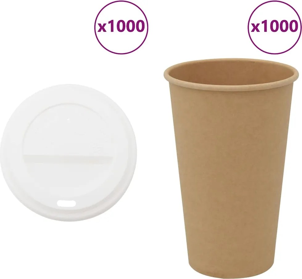 vidaXL Cești de cafea din hârtie cu capace 1000 buc 16 oz 400 ml