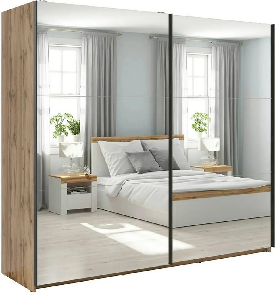 Dressing TETRIX, stejar wotan, PAL, cu 2 usi si oglinzi, 220x60x196 cm