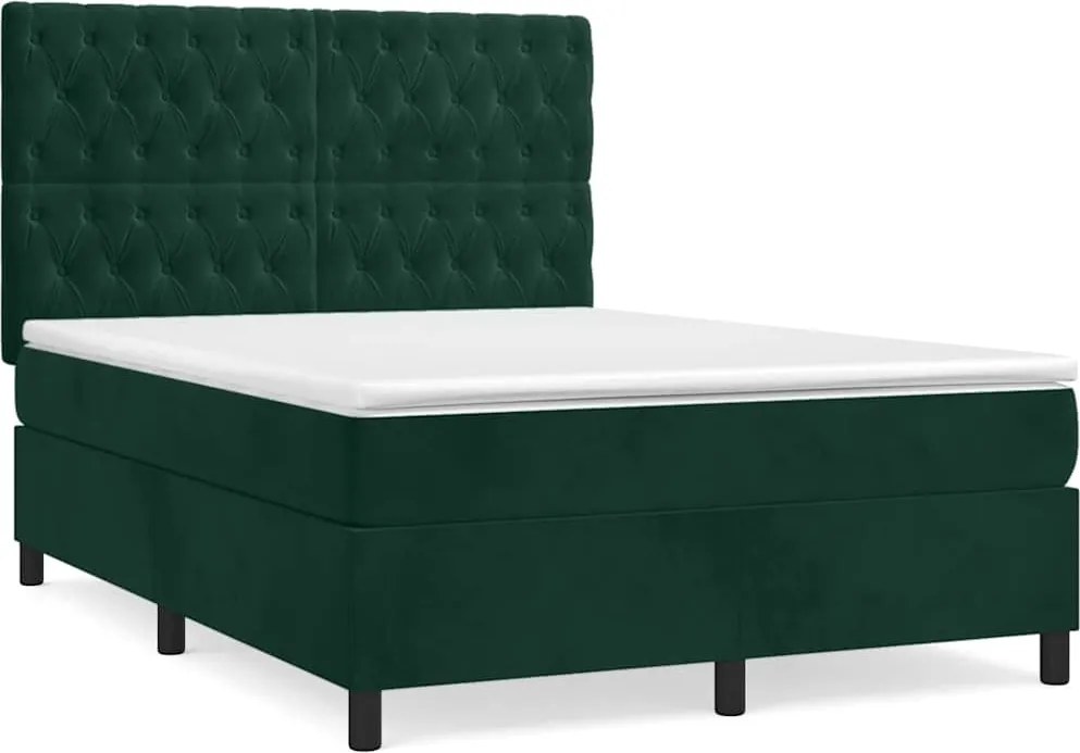 vidaXL Pat box spring cu saltea, verde închis, 140x200 cm, catifea