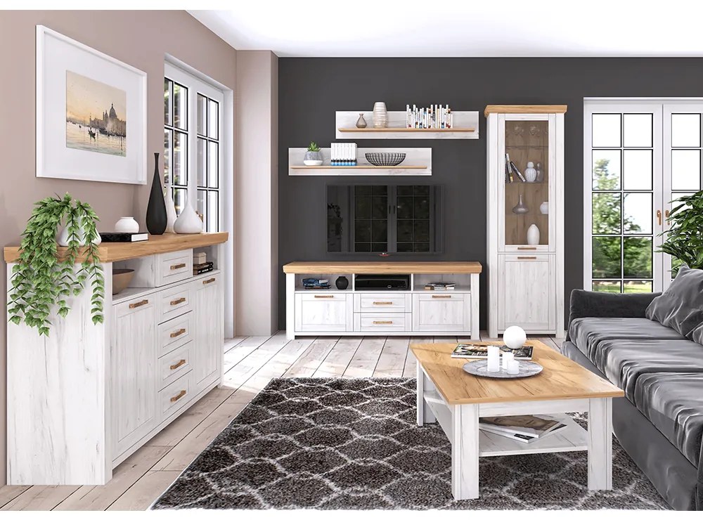 Vitrina A, stejar craft auriu stejar craft alb, SUDBURY