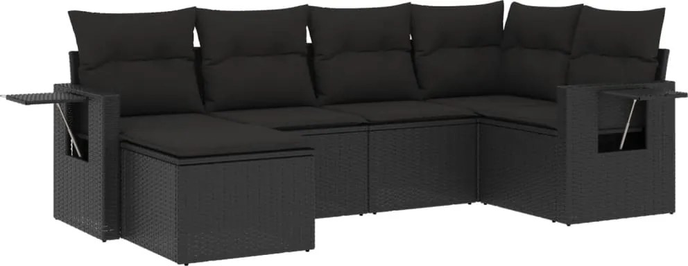 vidaXL Set mobilier de grădină cu perne, 6 piese, negru, poliratan