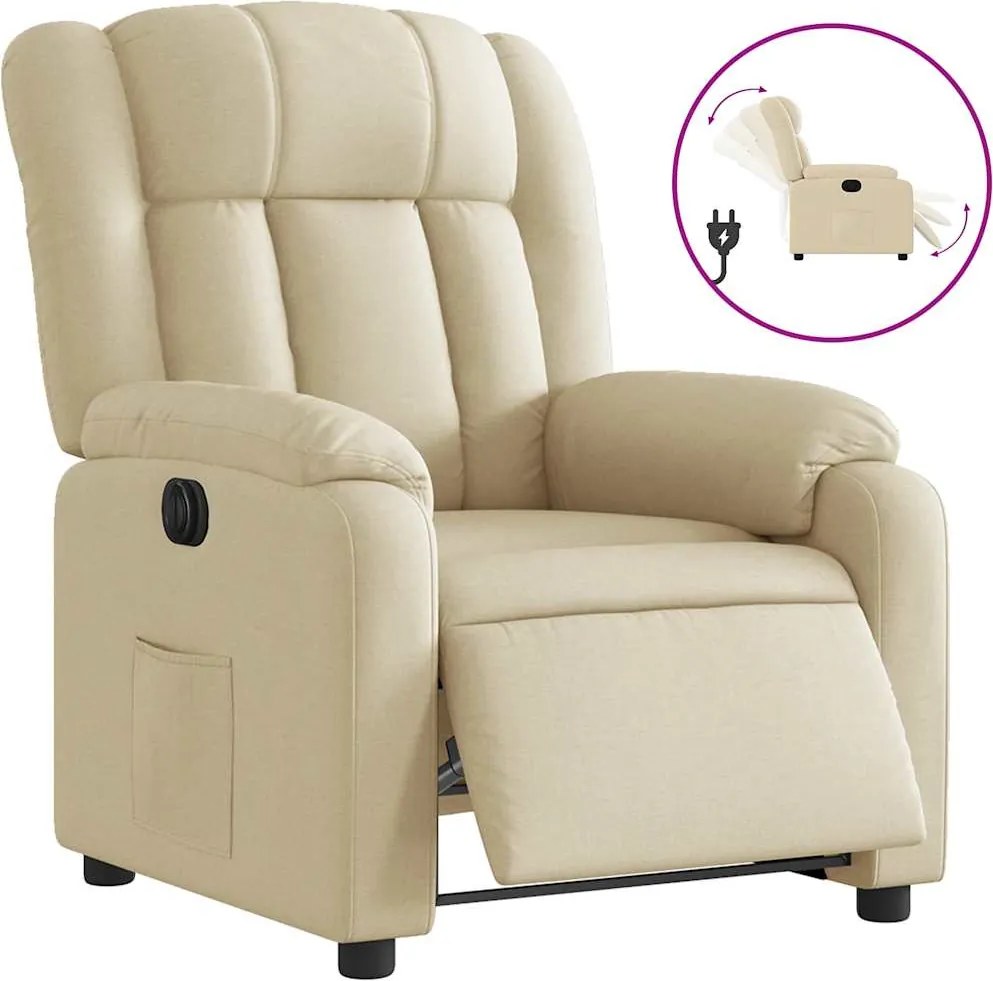 vidaXL Fotoliu rabatabil electric, crem, material textil