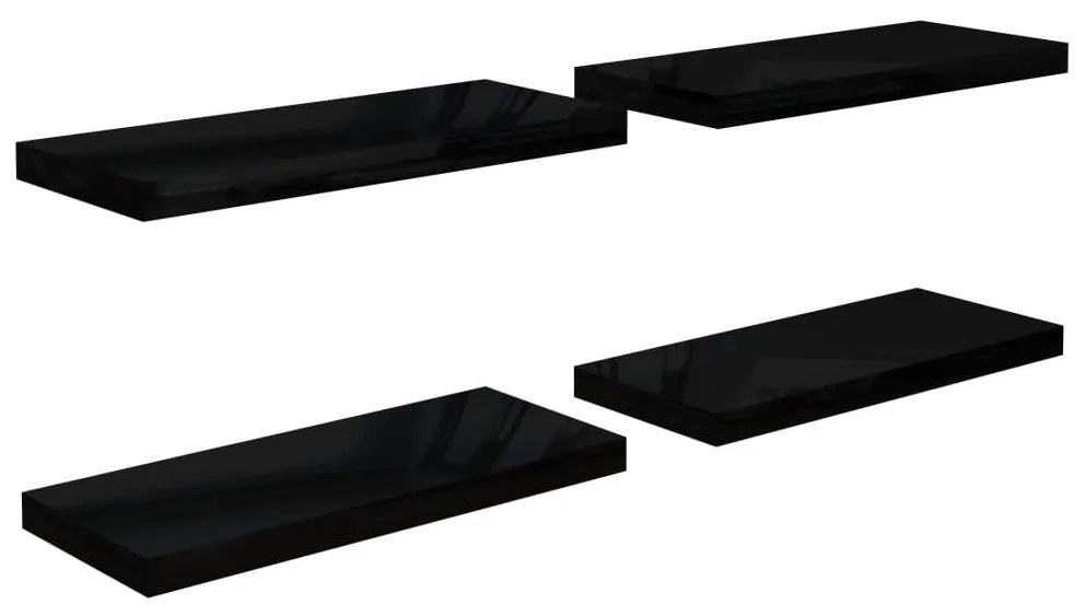 323771 vidaXL Rafturi de perete 4 buc. negru extralucios, 60x23,5x3,8 cm, MDF