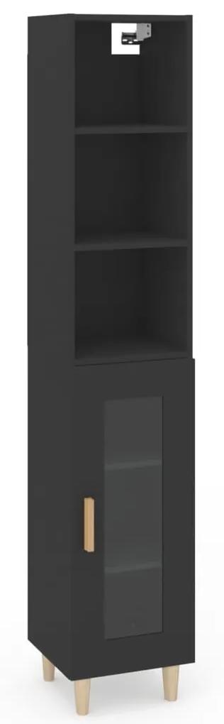 Dulap inalt, negru, 34,5x34x180 cm, lemn prelucrat 1, Negru, 1 glass door